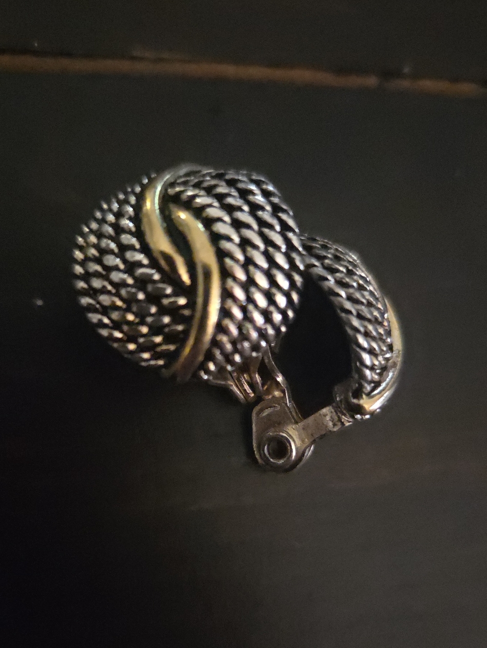 Vintage Two Tone Textured Rope Knot Clip-On Earrings